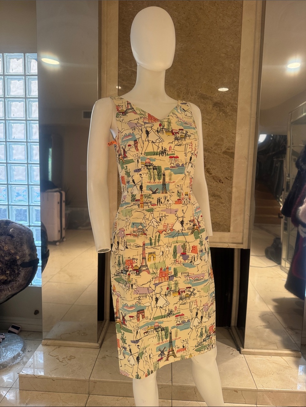 David Meister Paris Print Sheath Dress Eiffel Tower Size 4
